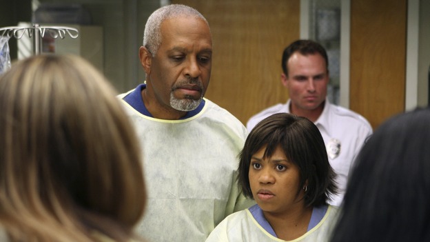 GREY'S ANATOMY - "Freedom" - On the two-hour season finale of "Grey's Anatomy," Meredith and Derek have one last shot at a successful outcome in their clinical trial, as the other surgeons work together to free a boy from a hardening block of cement. Meanwhile, Izzie helps Alex care for an ailing Rebecca, and Lexie discovers critical information about George's intern status, on "Grey's Anatomy," THURSDAY, MAY 22 (9:00-11:00 p.m., ET) on the ABC Television Network. (ABC/MICHAEL DESMOND)BROOKE SMITH, JAMES PICKENS JR., CHANDRA WILSON