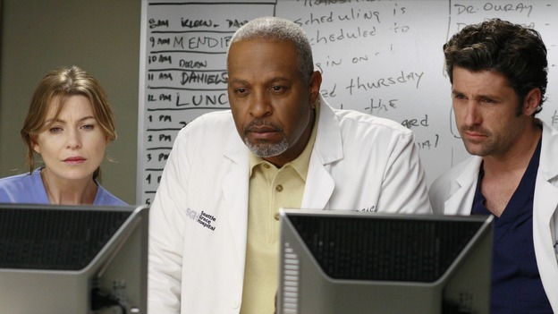 GREY'S ANATOMY - "Kung Fu Fighting" - With his marriage in turmoil, the Chief turns to his fellow male surgeons for a "gentleman's evening," Cristina and Izzie heatedly compete for the same surgeries and the favor of the doctor performing them, Meredith treats the survivor of a skydiving accident, and the doctors treat two injured finalists who are competing in a promotional competition, on "Grey's Anatomy," THURSDAY, NOVEMBER 1 (9:00-10:07 p.m., ET) on the ABC Television Network. (ABC/RON TOM)ELLEN POMPEO, JAMES PICKENS, JR., PATRICK DEMPSEY