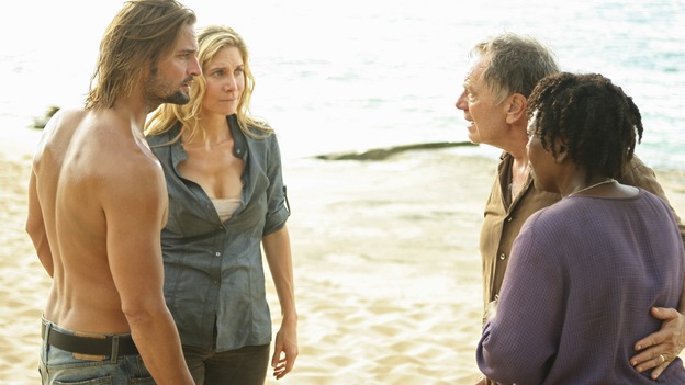 LOST - Awarded the 2005 Emmy and 2006 Golden Globe for Best Drama Series, "Lost" returns for its fifth season of action-packed mystery and adventure -- that will continue to bring out the very best and the very worst in the people who are lost, WEDNESDAY, JANUARY 21 (9:00-11:00 p.m., ET) on the ABC Television Network. In the first part of the season premiere, entitled "Because You Left," the remaining island survivors start to feel the effects of the aftermath of moving the island, and Jack and Ben begin their quest to reunite the Oceanic 6 in order to return to the island with Locke's body in an attempt to save their former fellow castaways. (ABC/MARIO PEREZ)JOSH HOLLOWAY, ELIZABETH MITCHELL, SAM ANDERSON, L. SCOTT CALDWELL