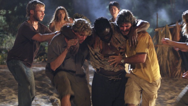 LOST -- "Further Instructions" - The fates of Locke, Eko and Desmond are revealed after the implosion of the hatch, while Hurley returns to the beach camp to tell the tale of what happened when he, Jack, Kate and Sawyer encountered "The Others." Meanwhile, Claire is shocked to find Nikki and Paulo in Jack's tent. Ian Somerhalder guest stars as Boone, on "Lost," WEDNESDAY, OCTOBER 11 (9:00-10:00 p.m., ET), on the ABC Television Network. (ABC/MARIO PEREZ)DOMINIC MONAGHAN, ADEWALE AKINNUOYE-AGBAJE 