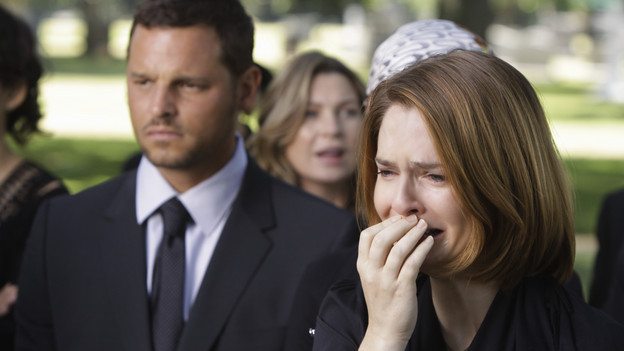 GREY'S ANATOMY - "Good Mourning" - "Grey's Anatomy" returns for its sixth season with a two-hour event on THURSDAY, SEPTEMBER 24 (9:00-11:00 p.m., ET) on the ABC Television Network. In the first hour, entitled "Good Mourning" (9:00-10:00 p.m.), the hospital staff is left to deal with the aftermath of George's passing. Hitting the staff hard, they all find unique ways to get through the various stages of grief. George's mom returns, faced with the difficult task of deciding what to do with his organs. In the second episode, entitled "Goodbye" (10:00-11:00 p.m.), time has passed... Everyone is struggling after losing one of their own and are turning to any distraction they can find. Meredith and Derek seem to be consummating their marriage anywhere and everywhere, while Cristina and Owen have been instructed to abstain from sex by Dr. Wyatt. (ABC/MICHAEL DESMOND)JUSTIN CHAMBERS, SHANNON LUCIO