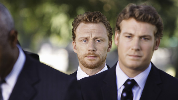 GREY'S ANATOMY - "Good Mourning" - "Grey's Anatomy" returns for its sixth season with a two-hour event on THURSDAY, SEPTEMBER 24 (9:00-11:00 p.m., ET) on the ABC Television Network. In the first hour, entitled "Good Mourning" (9:00-10:00 p.m.), the hospital staff is left to deal with the aftermath of George's passing. Hitting the staff hard, they all find unique ways to get through the various stages of grief. George's mom returns, faced with the difficult task of deciding what to do with his organs. In the second episode, entitled "Goodbye" (10:00-11:00 p.m.), time has passed... Everyone is struggling after losing one of their own and are turning to any distraction they can find. Meredith and Derek seem to be consummating their marriage anywhere and everywhere, while Cristina and Owen have been instructed to abstain from sex by Dr. Wyatt. (ABC/MICHAEL DESMOND)KEVIN MCKIDD, JOSEPH WILLIAMSON
