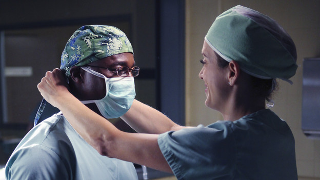 PRIVATE PRACTICE - "Playing God" - The man responsible for endangering Maya's life and killing Dell shows up at Oceanside Wellness with a heart condition, and Sam struggles with his responsibility to help; contrary to Violet's warnings, Pete volunteers at a friend's home medical clinic and ultimately puts a patient's life at risk; and news of Addison's new romance doesn't go over well, on "Private Practice," THURSDAY, OCTOBER 7 (10:01-11:00 p.m., ET) on the ABC Television Network. (ABC/ADAM LARKEY) TAYE DIGGS, KATE WALSH