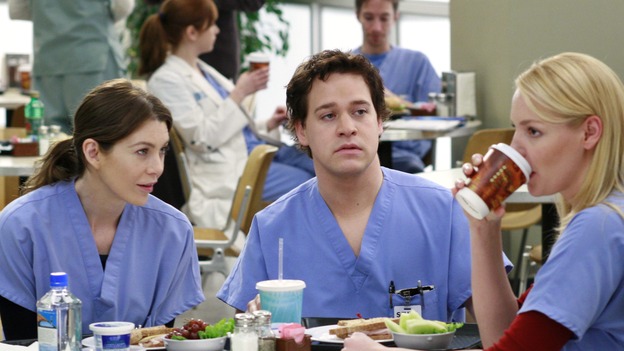 GREY'S ANATOMY - "Scars and Souvenirs" - The race for chief heats up after a new competitor enters the fray, tensions escalate between Izzie and George, and Callie must reveal a big secret. Meanwhile, Derek treats a patient near and dear to him, while Alex continues his work with Jane Doe, on "Grey's Anatomy," THURSDAY, MARCH 15 (9:00-10:01 p.m., ET) on the ABC Television Network. (ABC/RON TOM)ELLEN POMPEO, T.R. KNIGHT, KATHERINE HEIGL