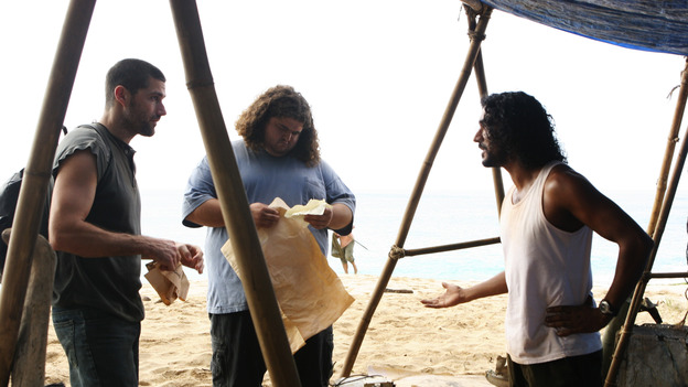102302_1811 -- LOST - "Numbers" - When Hurley becomes obsessed with the French woman and heads into the jungle to find her, Jack, Sayid and Charlie have no choice but to follow. Meanwhile, Locke asks Claire to help build a mysterious item, on "Lost," WEDNESDAY, MARCH 2 (8:00-9:03 p.m., ET), on the ABC Television Network. (ABC/MARIO PEREZ)MATTHEW FOX, JORGE GARCIA, NAVEEN ANDREWS