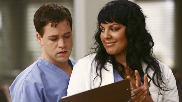GREY'S ANATOMY - "I Am a Tree" - Cristina meets Burke's parents -- and in the most awkward of circumstances -- the interns campaign for Izzie's reinstatement to the surgical intern program, Addison takes a break from her hospital duties, and a surgical patient lives what may be her last day to the fullest, on "Grey's Anatomy," THURSDAY, SEPTEMBER 28 (9:00-10:01 p.m., ET) on the ABC Television Network. (ABC/SCOTT GARFIELD)T.R. KNIGHT, SARA RAMIREZ