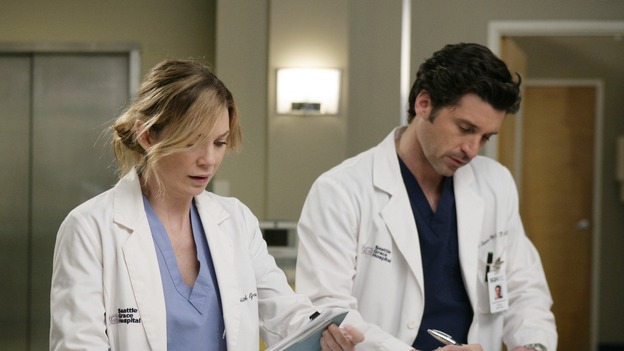 GREY'S ANATOMY - "Losing My Mind" - Dr. Wyatt refuses to let Meredith give up on therapy, Alex learns the truth about Rebecca's medical condition, the Chief insists that Erica perform a risky surgery on his mentor, and after receiving news of Burke, Cristina continues to do things contrary to her nature, going so far as cleaning her always-messy apartment, on "Grey's Anatomy," THURSDAY, MAY 15 (9:00-10:02 p.m., ET) on the ABC Television Network. (ABC/MITCH HADDAD)ELLEN POMPEO, PATRICK DEMPSEY