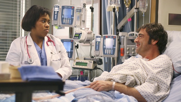 GREY'S ANATOMY - In the first hour of part two of the season finale of ABC's "Grey's Anatomy" -- "Deterioration of the Fight or Flight Response" -- Izzie and George attend to Denny as the pressure increases to find him a new heart, Cristina suddenly finds herself in charge of an ER, and Derek grapples with the realization that the life of a friend is in his hands. In the second hour, "Losing My Religion," Richard goes into interrogation mode about a patient's condition, Callie confronts George about his feelings for her, and Meredith and Derek meet about Doc. Part two of the season finale of "Grey's Anatomy" airs MONDAY, MAY 15 (9:00-11:00 p.m., ET) on the ABC Television Network. (ABC/SCOTT GARFIELD)CHANDRA WILSON, JEFFREY DEAN MORGAN