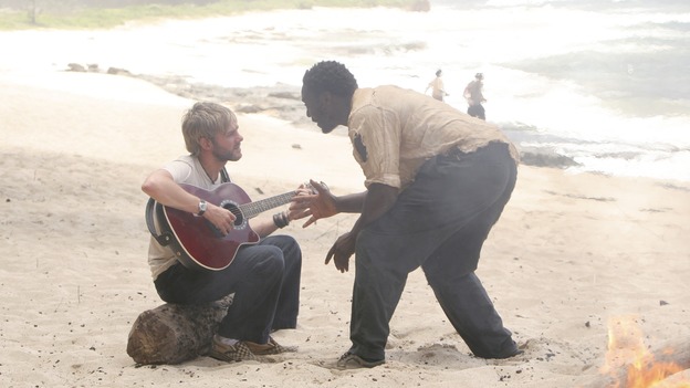 LOST -- "Live Together, Die Alone" - After discovering something odd just offshore, Jack and Sayid come up with a plan to confront "The Others" and hopefully get Walt back. Meanwhile, Eko and Locke come to blows as Locke makes a potentially cataclysmic decision regarding the "button" and the hatch, on the season finale of "Lost," WEDNESDAY, MAY 24 (9:00-11:00 p.m., ET), on the ABC Television Network. (ABC/MARIO PEREZ)DOMINIC MONAGHAN, ADEWALE AKINNUOYE-AGBAJE