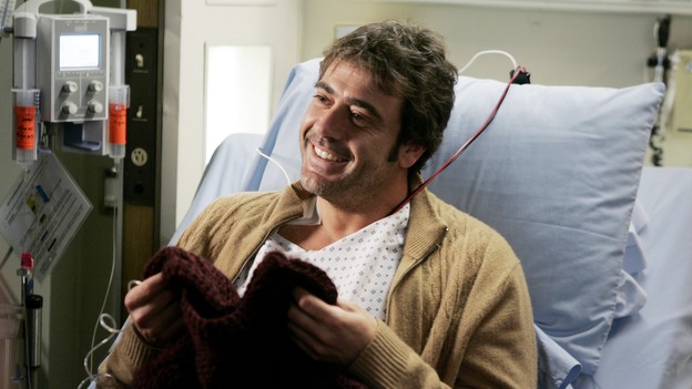 GREY'S ANATOMY - "Name of the Game" - George begins to overstay his welcome at Burke's apartment; Meredith learns a secret about her father; Bailey worries her colleagues will not treat her the same now that she's a mother; and Alex gets a lesson in bedside manners, on "Grey's Anatomy," SUNDAY, APRIL 2 (10:00-11:00 p.m., ET) on the ABC Television Network. (ABC/PETER "HOPPER" STONE)JEFFREY DEAN MORGAN