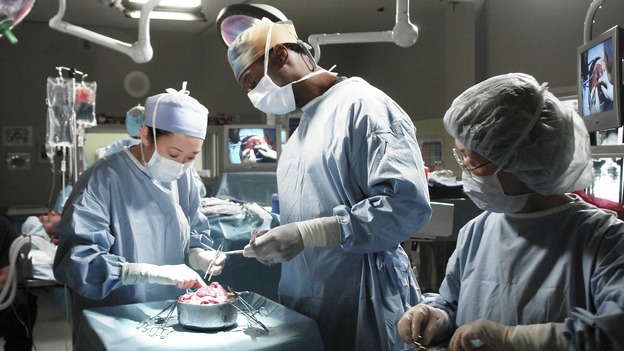 GREY'S ANATOMY - "Let the Angels Commit" -- Cristina scrubs in on the rare 'humpty dumpty' procedure, much to the envy of her fellow doctors, Alex questions his future medical specialty, George and Addison work with a pregnant woman with an unusual dilemma, and Derek receives a surprise visit from his sister, on "Grey's Anatomy," THURSDAY, OCTOBER 26 (9:00-10:01 p.m., ET) on the ABC Television Network. (ABC/RICHARD CARTWRIGHT)SANDRA OH, ISAIAH WASHINGTON