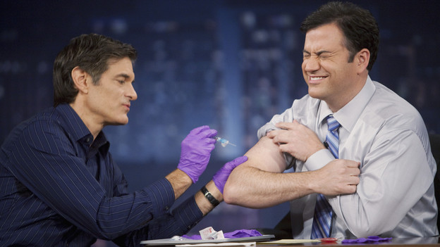 JIMMY KIMMEL LIVE - "Jimmy Kimmel Live" airs every weeknight, (12:05 - 1:05 a.m., ET), following "Nightline," featuring a diverse lineup of guests that include celebrities, athletes, musical acts, comedians and human interest subjects, along with comedy bits and a house band. The guests for TUESDAY, OCTOBER 27 included Dr. Oz ("The Dr. Oz Show"),  Melissa Joan Hart and Louie Vito (latest "Dancing with the Stars" castoffs via satellite) and musical guest Morningwood. (ABC/RANDY HOLMES)DR. OZ, JIMMY KIMMEL
