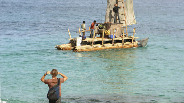 Raft Notice, Take 2!The second raft is complete. The survivors bid bon voyage to Michael, Walt, Jin and Sawyer as they head out to search for help. After some tumultuous time at sea, the crew sees the light of the boat in the distance. They're saved! Or are they? The men on the supposed rescue boat say they want the boy. They kidnap Walt, blow up the raft and leave Michael, Jin and Sawyer for dead as they speed off into the night.
