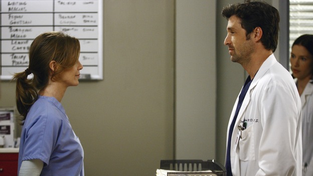 GREY'S ANATOMY - "A Change is Gonna Come" - Having just returned from her honeymoon with Meredith, Cristina searches for Burke, but he's nowhere to be found. Meredith, Cristina, Izzie and Alex spend their first day as residents with their own groups of interns - among the interns are George, repeating his intern year after failing his exams, and Lexie Grey, Meredith's half-sister whom she has never met. Now that Derek's relationship with Meredith has reached an emotional impasse, he looks to his fellow doctors for friendship; Bailey wrestles with her place within the hospital now that her former interns report to new Chief Resident Callie; and Richard resumes his position as Chief of Surgery, on the season premiere of "Grey's Anatomy," THURSDAY, SEPTEMBER 27 (9:00-10:01 p.m., ET) on the ABC Television Network. (ABC/SCOTT GARFIELD)ELLEN POMPEO, PATRICK DEMPSEY, CHYLER LEIGH