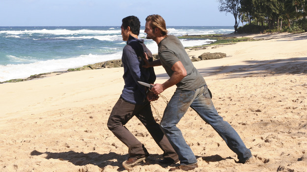 LOST - "...In Translation" - When the raft the survivors have been building mysteriously burns down, Michael is convinced that Jin is responsible for the sabotage, which only further escalates their rivalry. Meanwhile, Sun stuns her fellow survivors with a surprising revelation, and Boone gives Sayid a warning about Shannon, on "Lost," WEDNESDAY, FEBRUARY 23 (8:00-9:01 p.m., ET), on the ABC Television Network. DANIEL DAE KIM, JOSH HOLLOWAY