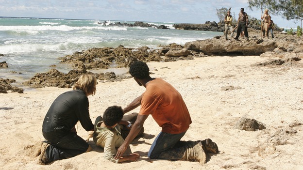 LOST - "Orientation" - Jack, Locke and Kate learn more secrets about the hatch. Meanwhile, after being beaten and taken captive, Sawyer, Michael and Jin wonder if their captors are fellow survivors or the dreaded "Others." Katey Sagal guest stars, on "Lost," WEDNESDAY, OCTOBER 5 (9:00-10:00 p.m., ET), on the ABC Television Network. (ABC/MARIO PEREZ)JOSH HOLLOWAY, DANIEL DAE KIM, HAROLD PERRINEAU, ADEWALE AKINNUOYE-AGBAJE