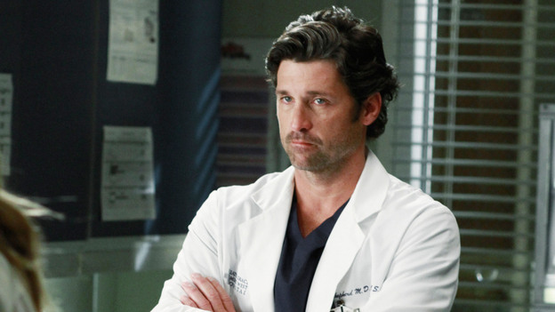 GREY'S ANATOMY - "She's Gone" - In the second hour, "She's Gone" (10:00-11:00 p.m.), news of Meredith and Derek's unsteady relationship raises a red flag for Zola's adoption counselor; Alex quickly realizes that he has become the outcast of the group after ratting out Meredith; and Cristina makes a tough decision regarding her unexpected pregnancy. Also, Chief Webber brings Henry in for a last minute surgery, alarming Teddy. "Grey's Anatomy" returns for its eighth season with a two-hour event THURSDAY, SEPTEMBER 22 (9:00-11:00 p.m., ET) on the ABC Television Network. (ABC/RON TOM)PATRICK DEMPSEY