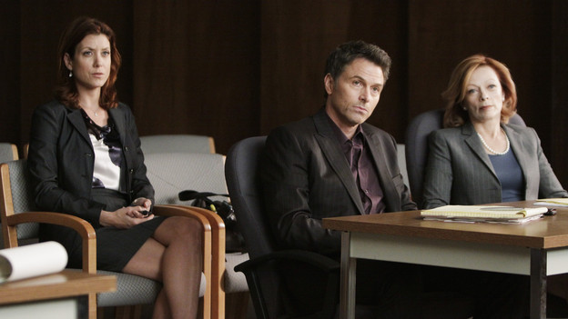 PRIVATE PRACTICE - "War" - After Violet files for joint custody of Lucas, an embittered Pete voraciously fights back by hiring a tough attorney for the trial, forcing their fellow friends and co-workers to choose sides and have their personal lives dragged onto the stand and into the public eye, on "Private Practice," THURSDAY, APRIL 29 (10:01-11:00 p.m., ET) on the ABC Television Network. (ABC/MICHAEL DESMOND) KATE WALSH, TIM DALY, FRANCES FISHER