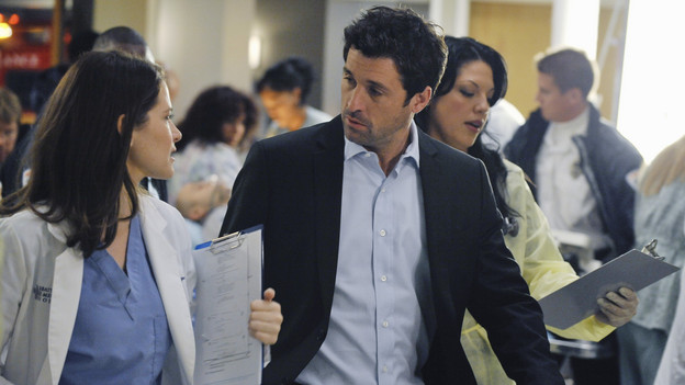 GREY'S ANATOMY - "Valentine's Day Massacre" -- It's Valentine's Day, and the doctors must treat dozens of injured people after the roof collapses at a popular romantic restaurant; Derek tries to manage his busy schedule as Chief of Surgery; Meredith wrestles with her new duties as the Chief's wife; and Mark and Callie team up to convince Sloan to do the right thing for her baby, on "Grey's Anatomy," THURSDAY, FEBRUARY 11 (9:00-10:01 p.m., ET) on the ABC Television Network. (ABC/ERIC MCCANDLESS)SARAH DREW, PATRICK DEMPSEY, SARA RAMIREZ