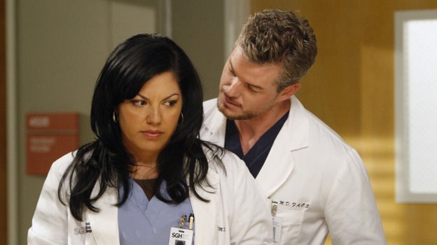 GREY'S ANATOMY - "The Becoming" - The nurses' objections to McSteamy's trysts lead to the instating of a new "date and tell" policy. Meanwhile news of Burke's latest career achievements force Cristina to face her feelings for her ex, Meredith and Derek admit a veteran soldier into their clinical trial, and Callie turns to Sloan in her time of need, on "Grey's Anatomy," THURSDAY, MAY 8 (9:00-10:02 p.m., ET) on the ABC Television Network.  (ABC/VIVIAN ZINK)SARA RAMIREZ, ERIC DANE