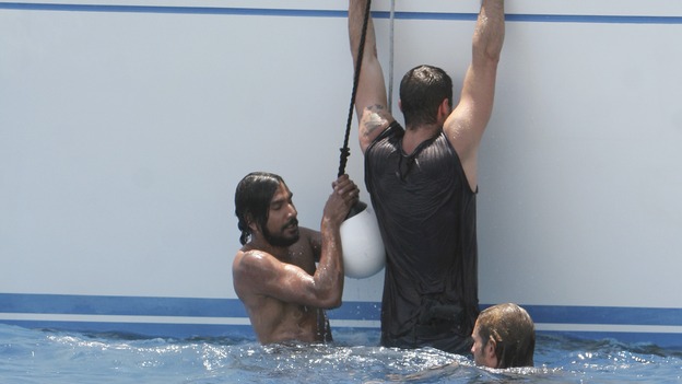 LOST -- "Live Together, Die Alone" - After discovering something odd just offshore, Jack and Sayid come up with a plan to confront "The Others" and hopefully get Walt back. Meanwhile, Eko and Locke come to blows as Locke makes a potentially cataclysmic decision regarding the "button" and the hatch, on the season finale of "Lost," WEDNESDAY, MAY 24 (9:00-11:00 p.m., ET), on the ABC Television Network. (ABC/MARIO PEREZ) NAVEEN ANDREWS, MATTHEW FOX, JOSH HOLLOWAY