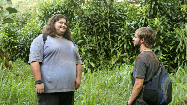 102300_1122 -- LOST - "Numbers" - When Hurley becomes obsessed with the French woman and heads into the jungle to find her, Jack, Sayid and Charlie have no choice but to follow. Meanwhile, Locke asks Claire to help build a mysterious item, on "Lost," WEDNESDAY, MARCH 2 (8:00-9:03 p.m., ET), on the ABC Television Network. (ABC/MARIO PEREZ)JORGE GARCIA, DOMINIC MONAGHAN