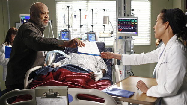 GREY'S ANATOMY - "One Step Too Far" - Derek encourages a hesitant Meredith to work with him again in neurology; Jackson's mother, Catherine Avery, returns to Seattle Grace with a urology fellow and develops an interest in Richard; and Cristina becomes increasingly suspicious of Owen's every move. Meanwhile, Alex tries to deny the fact that Morgan may be falling for him, on "Grey's Anatomy," THURSDAY, MARCH 15 (9:00-10:02 p.m., ET) on the ABC Television Network. (ABC/VIVIAN ZINK)JAMES AVERY, SANDRA OH