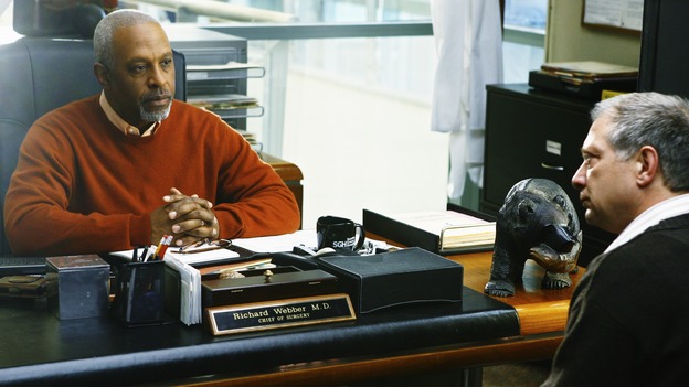 GREY'S ANATOMY - "No Good at Saying Sorry (One More Chance)" - Thatcher Grey asks Chief Richard Webber's forgiveness as part of his effor to get clean, on "Grey's Anatomy," THURSDAY, APRIL 30 (9:00-10:02 p.m., ET) on the ABC Television Network. (ABC/SCOTT GARFIELD) JAMES PICKENS JR., JEFF PERRY