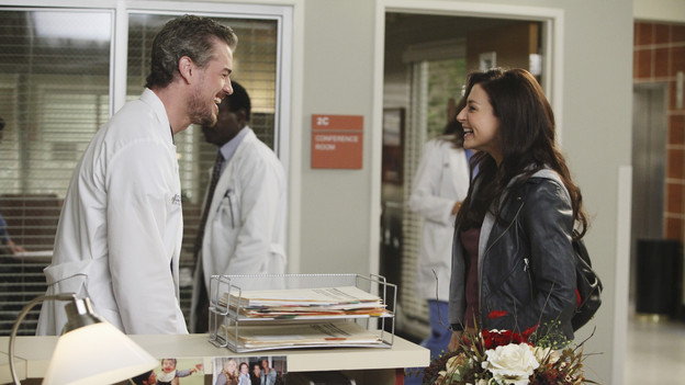 GREY'S ANATOMY - "Superfreak" - When Derek receives an unexpected and unwelcome visit from his estranged sister, Amelia, issues between the siblings -- both past and present -- come to the surface; the Chief tries to help Alex when he notices that he's refusing to use the elevators after his near-fatal shooting; and Meredith and Derek continue their efforts to ease Cristina back into surgery after her post-traumatic stress, on "Grey's Anatomy," THURSDAY, OCTOBER 7 (9:00-10:01 p.m., ET) on the ABC Television Network. (ABC/RICHARD CARTWRIGHT)ERIC DANE, CATERINA SCORSONE