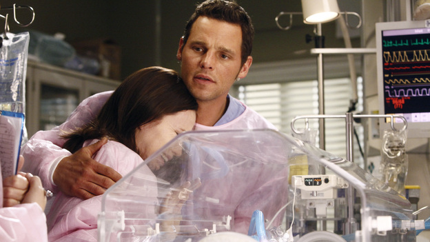 GREY'S ANATOMY - "If Only You Were Lonely" - As Adele's condition continues to deteriorate, Richard considers altering their living situation; an explosion at a local coffee shop results in a busy day in the ER for the doctors; Callie takes Meredith under her wing by helping her study for her boards; Lexie joins Arizona and Alex in peds, as they continue to care for intern Morgan's premature son; and when Jackson snaps at a patient, Mark encourages him to find ways to relieve his stress. Meanwhile, Cristina lets her suspicions get the best of her, on "Grey's Anatomy," THURSDAY, FEBRUARY 23 (9:00-10:02 p.m., ET) on the ABC Television Network. (ABC/VIVIAN ZINK)AMANDA FULLER, JUSTIN CHAMBERS