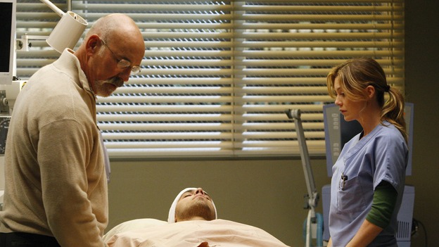 GREY'S ANATOMY - "The Becoming" - The nurses' objections to McSteamy's trysts lead to the instating of a new "date and tell" policy. Meanwhile news of Burke's latest career achievements force Cristina to face her feelings for her ex, Meredith and Derek admit a veteran soldier into their clinical trial, and Callie turns to Sloan in her time of need, on "Grey's Anatomy," THURSDAY, MAY 8 (9:00-10:02 p.m., ET) on the ABC Television Network.  (ABC/VIVIAN ZINK)JOHN M. JACKSON, BENNY CIARAMELLO, ELLEN POMPEO