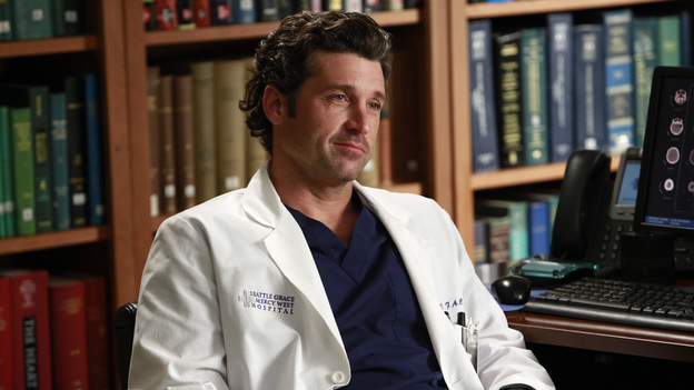 GREY'S ANATOMY - "Run Baby Run" - As the rest of the doctors prepare for Bailey's wedding, Richard helps her through a bout of pre-wedding jitters. Meanwhile, Lizzie butts heads with Meredith, and Callie and Jackson try to convince Derek to participate in a risky surgery that could fix his hand, on "Grey's Anatomy," THURSDAY, DECEMBER 13 (9:00-10:02 p.m., ET) on the ABC Television Network. (ABC/RON TOM)PATRICK DEMPSEY