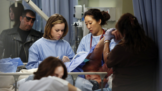 GREY'S ANATOMY - "Things We Said Today" - Bailey puts her wedding day on hold and continues her efforts to save Adele's life, Cristina and Owen remain undecided about their pending divorce, while Arizona and Callie try to get their spark back. Meanwhile, the hospital becomes inundated with a group of bikers after a horrible accident, on "Grey's Anatomy," THURSDAY, JANUARY 10 (9:00-10:02 p.m., ET) on the ABC Television Network. (ABC/KELSEY MCNEAL)TINA MAJORINO, SANDRA OH