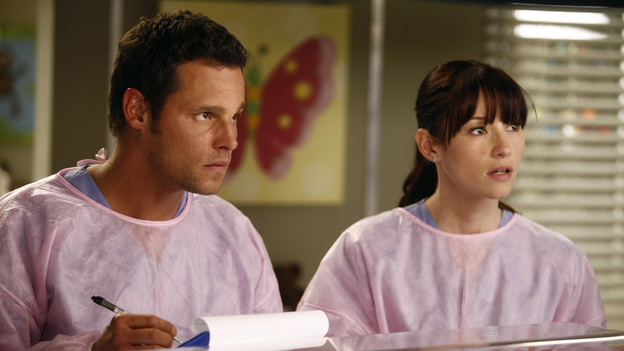 GREY'S ANATOMY - "If Only You Were Lonely" - As Adele's condition continues to deteriorate, Richard considers altering their living situation; an explosion at a local coffee shop results in a busy day in the ER for the doctors; Callie takes Meredith under her wing by helping her study for her boards; Lexie joins Arizona and Alex in peds, as they continue to care for intern Morgan's premature son; and when Jackson snaps at a patient, Mark encourages him to find ways to relieve his stress. Meanwhile, Cristina lets her suspicions get the best of her, on "Grey's Anatomy," THURSDAY, FEBRUARY 23 (9:00-10:02 p.m., ET) on the ABC Television Network. (ABC/VIVIAN ZINK)JUSTIN CHAMBERS, CHYLER LEIGH