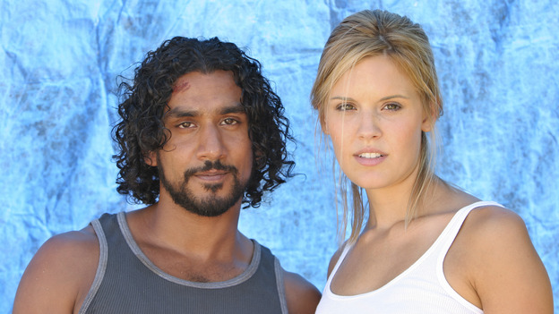 LOST - "Whatever the Case May Be" - Jack, Kate and Sawyer fight over possession of a newly discovered locked metal briefcase which might contain insights into Kate's mysterious past. Meanwhile, Sayid asks a reluctant Shannon to translate notes he took from the French woman, a rising tide threatens to engulf the fuselage and the entire beach encampment, and Rose and a grieving Charlie tentatively bond over Claire's baffling disappearance, on "Lost," WEDNESDAY, JANUARY 5 (8:00-9:00 p.m., ET), on the ABC Television Network.  (ABC/MARIO PEREZ) NAVEEN ANDREWS, MAGGIE GRACE - BEHIND THE SCENES