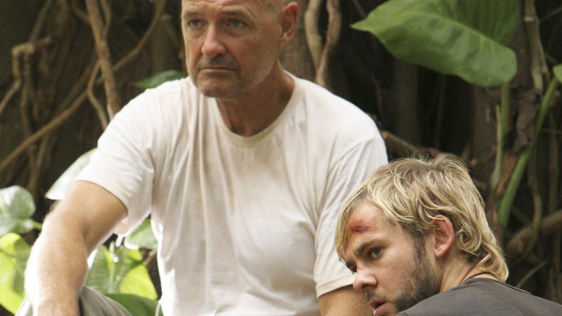 LOST - "Everybody Hates Hugo" - Disturbing memories from Hurley's past cause him to struggle with a task he's assigned inside the hatch. Meanwhile Sawyer, Michael and Jin discover the identities of their captors, and Claire uncovers a shocking piece of information about the fate of the raft, on "Lost," WEDNESDAY, OCTOBER 12 (9:00-10:00 p.m., ET), on the ABC Television Network. (ABC/MARIO PEREZ) TERRY O'QUINN, DOMINIC MONAGHAN