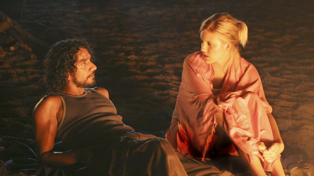 LOST - "Whatever the Case May Be" - Jack, Kate and Sawyer fight over possession of a newly discovered locked metal briefcase which might contain insights into Kate's mysterious past. Meanwhile, Sayid asks a reluctant Shannon to translate notes he took from the French woman, a rising tide threatens to engulf the fuselage and the entire beach encampment, and Rose and a grieving Charlie tentatively bond over Claire's baffling disappearance, on "Lost," WEDNESDAY, JANUARY 5 (8:00-9:00 p.m., ET), on the ABC Television Network.  (ABC/MARIO PEREZ) NAVEEN ANDREWS, MAGGIE GRACE