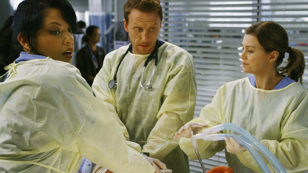 GREY'S ANATOMY - "Now or Never" - Drs. Callie Torres, Owen Hunt and Meredith Grey work on patient "John&nbsp;Doe," on "Grey's Anatomy," THURSDAY, MAY 14 (9:00-11:00 p.m., ET) on the ABC Television Network. SARA RAMIREZ, KEVIN MCKIDD, ELLEN POMPEO