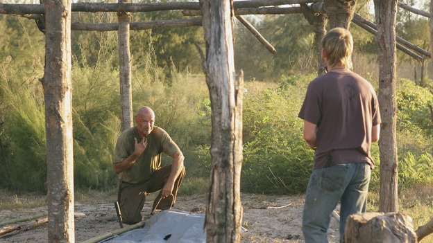 LOST -- "Further Instructions" - The fates of Locke, Eko and Desmond are revealed after the implosion of the hatch, while Hurley returns to the beach camp to tell the tale of what happened when he, Jack, Kate and Sawyer encountered "The Others," on "Lost," WEDNESDAY, OCTOBER 11 (9:00-10:00 p.m., ET), on the ABC Television Network. (ABC/MARIO PEREZ)TERRY O'QUINN, DOMINIC MONAGHAN