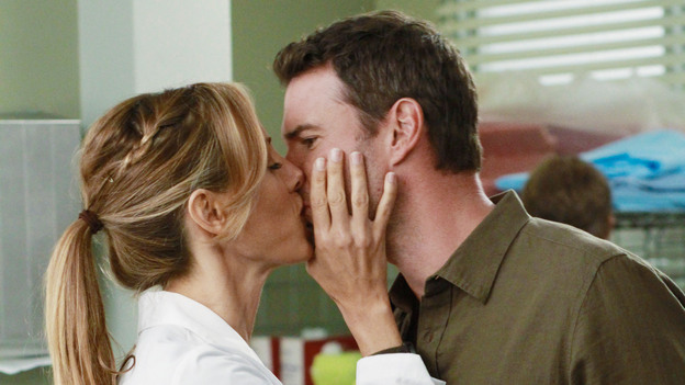 GREY'S ANATOMY - "She's Gone" - In the second hour, "She's Gone" (10:00-11:00 p.m.), news of Meredith and Derek's unsteady relationship raises a red flag for Zola's adoption counselor; Alex quickly realizes that he has become the outcast of the group after ratting out Meredith; and Cristina makes a tough decision regarding her unexpected pregnancy. Also, Chief Webber brings Henry in for a last minute surgery, alarming Teddy. "Grey's Anatomy" returns for its eighth season with a two-hour event THURSDAY, SEPTEMBER 22 (9:00-11:00 p.m., ET) on the ABC Television Network. (ABC/RON TOM)KIM RAVER, SCOTT FOLEY