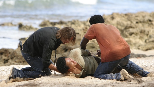 LOST - "Orientation" - Jack, Locke and Kate learn more secrets about the hatch. Meanwhile, after being beaten and taken captive, Sawyer, Michael and Jin wonder if their captors are fellow survivors or the dreaded "Others." Katey Sagal guest stars, on "Lost," WEDNESDAY, OCTOBER 5 (9:00-10:00 p.m., ET), on the ABC Television Network. (ABC/MARIO PEREZ)JOSH HOLLOWAY, DANIEL DAE KIM, HAROLD PERRINEAU