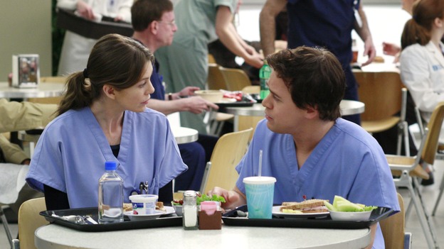 GREY'S ANATOMY - "Scars and Souvenirs" - The race for chief heats up after a new competitor enters the fray, tensions escalate between Izzie and George, and Callie must reveal a big secret. Meanwhile, Derek treats a patient near and dear to him, while Alex continues his work with Jane Doe, on "Grey's Anatomy," THURSDAY, MARCH 15 (9:00-10:01 p.m., ET) on the ABC Television Network. (ABC/RON TOM)ELLEN POMPEO, T.R. KNIGHT