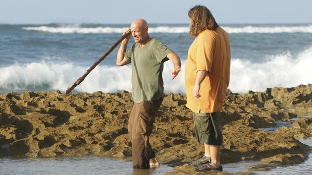 LOST - "Flashes Before Your Eyes" - A suspicious and determined Hurley enlists Charlie to help him wrangle the truth out of Desmond, who has been acting strangely ever since the implosion of the hatch, on "Lost," WEDNESDAY, FEBRUARY 14 (10:00-11:00 p.m., ET), on the ABC Television Network.  (ABC/MARIO PEREZ)TERRY O'QUINN, JORGE GARCIA