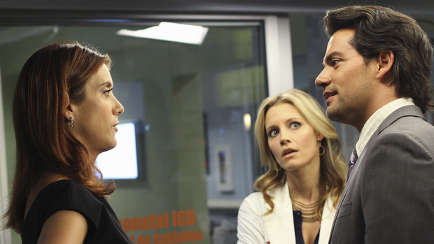 PRIVATE PRACTICE - "In or Out" - Much to her displeasure, Addison is teamed with a new oncologist, Dr. Rodriguez, to treat a newborn baby with a malignant tumor; when Violet and Sheldon visit a prison in order to interview inmates who are up for parole, Pete is highly uncomfortable as Violet tries to help a parolee; and Addison and Violet suggest Sheldon could be the solution for Amelia's needs, on "Private Practice," THURSDAY, OCTOBER 21 (10:01-11:00 p.m., ET) on the ABC Television Network. (ABC/RON TOM)KATE WALSH, KADEE STRICKLAND, CRISTIAN DE LA FUENTE