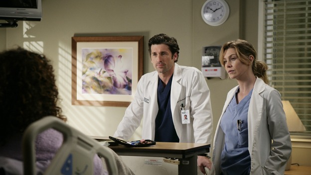 GREY'S ANATOMY - "Losing My Mind" - Dr. Wyatt refuses to let Meredith give up on therapy, Alex learns the truth about Rebecca's medical condition, the Chief insists that Erica perform a risky surgery on his mentor, and after receiving news of Burke, Cristina continues to do things contrary to her nature, going so far as cleaning her always-messy apartment, on "Grey's Anatomy," THURSDAY, MAY 15 (9:00-10:02 p.m., ET) on the ABC Television Network. (ABC/MITCH HADDAD)REGINA TAYLOR, PATRICK DEMPSEY, ELLEN POMPEO