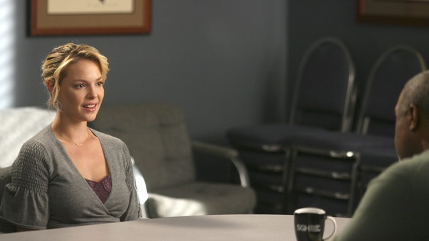 GREY'S ANATOMY - In the first hour of part two of the season finale of ABC's "Grey's Anatomy" -- "Deterioration of the Fight or Flight Response" -- Izzie and George attend to Denny as the pressure increases to find him a new heart, Cristina suddenly finds herself in charge of an ER, and Derek grapples with the realization that the life of a friend is in his hands. In the second hour, "Losing My Religion," Richard goes into interrogation mode about a patient's condition, Callie confronts George about his feelings for her, and Meredith and Derek meet about Doc. Part two of the season finale of "Grey's Anatomy" airs MONDAY, MAY 15 (9:00-11:00 p.m., ET) on the ABC Television Network. (ABC/SCOTT GARFIELD)KATHERINE HEIGL, JAMES PICKENS, JR.