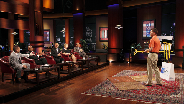 SHARK TANK - "Episode 207" -- A fiery entrepreneur from Washington, DC comes to the Shark Tank with her line of luxury maternity gowns; a Southern belle from South Carolina believes her homemade cakes will be the best the Sharks have ever tasted; and a couple from Minnesota believe their business idea of a cooler fitting inside a golf bag is a sure-fire way to save money on the golf course. Also, the Sharks fight over a product invented by a stay-at-home dad inspired by his long days cleaning up after his kids, and there will be a follow-up on the duo behind Grease Monkey Wipes -- whose impassioned plea in Season 1 landed them a deal with Robert and Barbara -- on "Shark Tank," FRIDAY, APRIL 29 (8:00-9:00 p.m., ET). (ABC/CRAIG SJODIN)KEVIN HARRINGTON, DAYMOND JOHN, KEVIN O'LEARY, BARBARA CORCORAN, ROBERT HERJAVEC, SHANE PANNELL (SWEEPEASY)