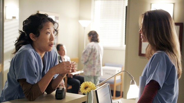 GREY'S ANATOMY - "I Am a Tree" - Cristina meets Burke's parents -- and in the most awkward of circumstances -- the interns campaign for Izzie's reinstatement to the surgical intern program, Addison takes a break from her hospital duties, and a surgical patient lives what may be her last day to the fullest, on "Grey's Anatomy," THURSDAY, SEPTEMBER 28 (9:00-10:01 p.m., ET) on the ABC Television Network. (ABC/VIVIAN ZINK)SANDRA OH, ELLEN POMPEO