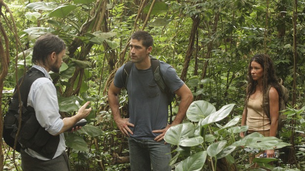 LOST - "Confirmed Dead" - The survivors begin to question the intentions of their supposed rescuers when four strangers arrive on the island, on "Lost," THURSDAY, FEBRUARY 7 (9:00-10:02 p.m., ET) on the ABC Television Network. (ABC/MARIO PEREZ)JEREMY DAVIES, MATTHEW FOX, EVANGELINE LILLY